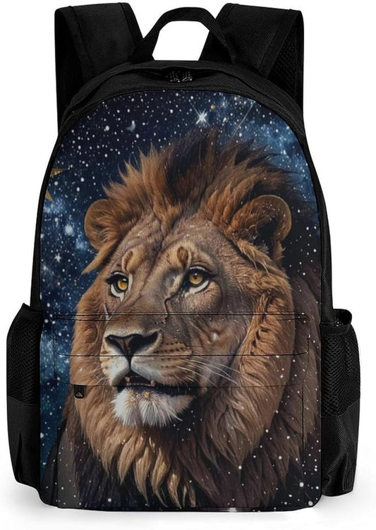 Rucksack Anti-Theft Multipurpose Large Capacity Carry On Bag, Outer Space King Lion Travel Hiking Bag Day Pack With Side Pockets
