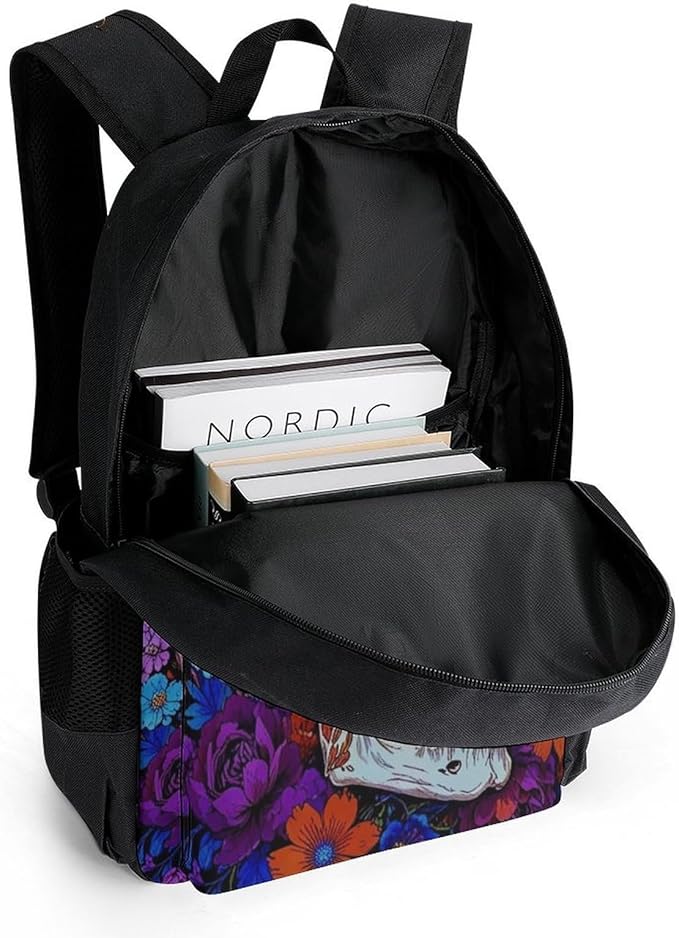 Shoulder Book Bags Anti-Theft Multipurpose Big Capacity Bookbag, Hippie Skull Florals Bird Art Travel Hiking Backpack With Smooth Zippers