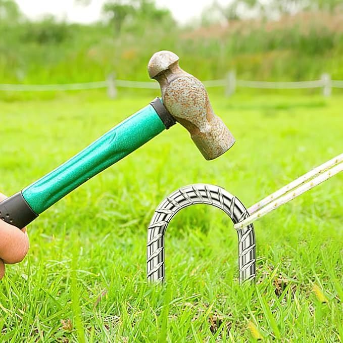 Ground-Stakes-Heavy-Duty-12 inch, U-Hook Rebar Stakes Galvanized Anti-Rust 20pcs Garden Stakes Metal Ground Anchors for Garden Dog Fence Chicken Coop Tent Trampoline Accessories Deer Fence