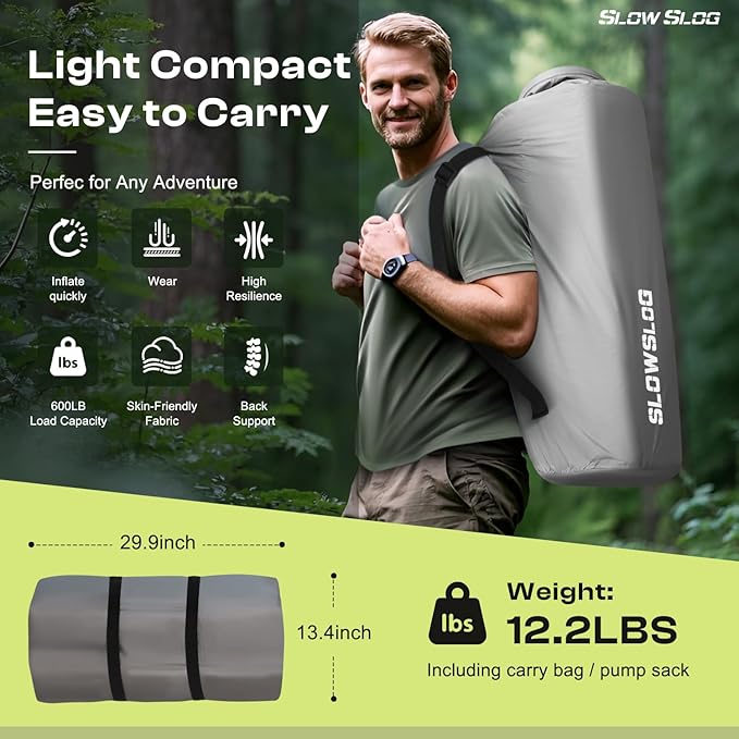 Self-Inflating Sleeping Pad with Portable Electric Air Pump, 4in Thick Memory Foam Camping Mattress for Tent Cot & Car Travel, Fast Inflate & Deflate Camping Pad