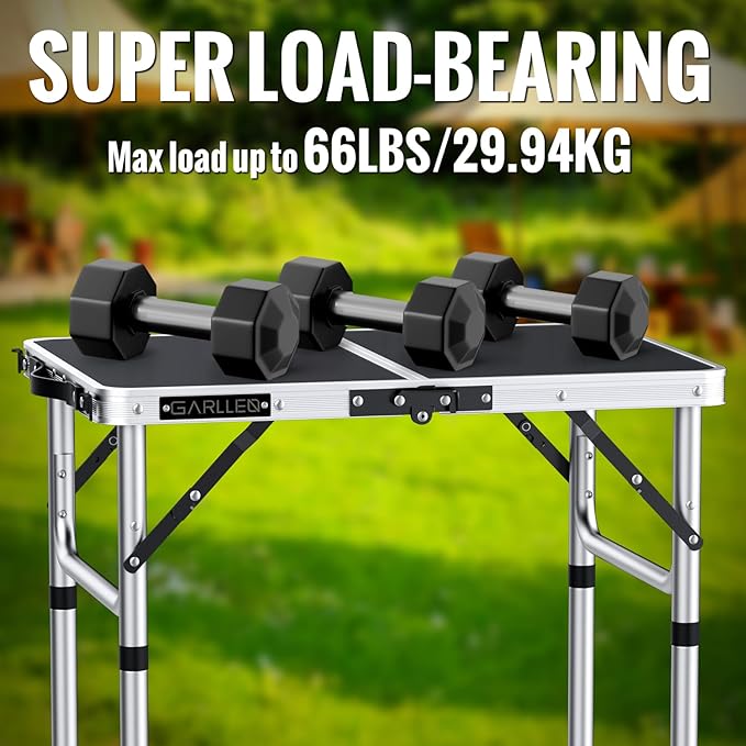 GARLLEN 2ft Folding Camping Table, Portable Picnic Table with 3 Adjustable Height, Lightweight Aluminum Outdoor Table for BBQ, Camping, Dinning, 22.8" L x 15.7" W, Silver