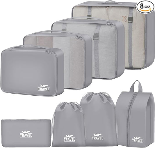 8 Set Packing Cubes for Travel Luggage Organizer Bags for Family, Mesh Packing Cubes for Suitcases, Travel Essentials Bags Set for Women & Men