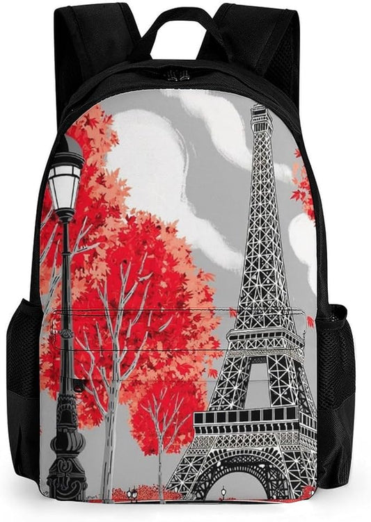 Supdreamc Rucksack Polyester Anti-Theft Multipurpose Paris European City Landscape France Eiffel Tower Oil Art Carry On Bag Large Capacity Travel and Sport Backpack Rucksack With Smooth Zippers
