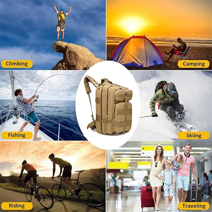Lawaia Small Tactical Backpack Military Survival Molle Army Go Bag Hunting Gym Rucking Hiking Camping Motorcycle Rucksack With Weights for Men and Women 30L (Khaki)