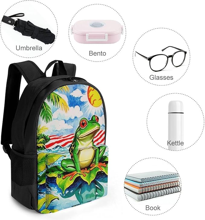 Supdreamc Daypack Backpack Multipurpose Anti-Theft Large Capacity Bookbag, Flag Of American Palm Tree Frog Travel Hiking Camping Rucksack With Adjustable Shoulder Straps