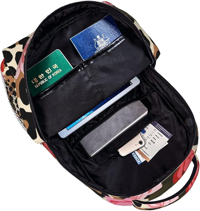 Men Women Polyester Cheetah Leopard Print Floral Daypack Big Capacity Shoulder Bag With Adjustable Shoulder Straps for Camping Travel Walking Cycling