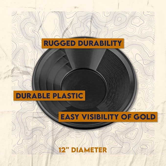 SE 12 Inch Gold Panning Pan - Dual Riffles for Easier Mining and Prospecting, Black