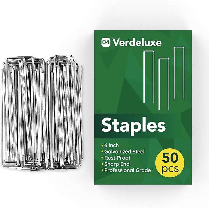 50 Pack Garden Staples,6 Inch 11 Gauge Galvanized U-Shaped Garden Stakes,Heavy-Duty Ground Lawn Stakes for Inflatables,Irrigation Tubing,Holding Fence,Weed Barrier Fabric,Decoration