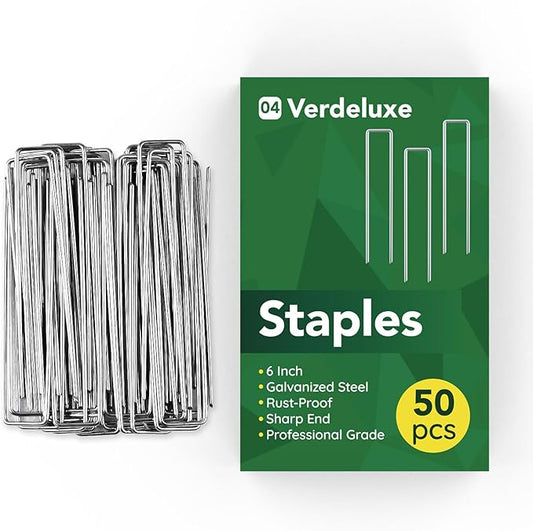 50 Pack Garden Staples,6 Inch 11 Gauge Galvanized U-Shaped Garden Stakes,Heavy-Duty Ground Lawn Stakes for Inflatables,Irrigation Tubing,Holding Fence,Weed Barrier Fabric,Decoration