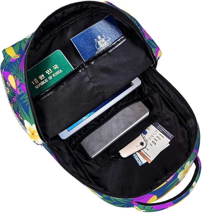 Daypack Bookbag Multipurpose Anti-Theft Big Capacity Carry On Bag, Hornbill Toucan Bird Travel Hiking Camping Rucksack With Padded Straps