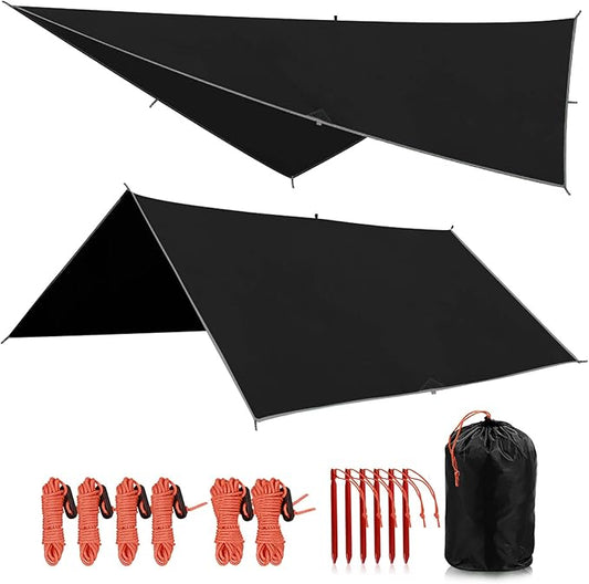REDCAMP Hammock Rain Fly Camping Tarp Waterproof, 10x10ft Lightweight Backpacking Rain Tarp Shelter for Hiking Outdoor, Black