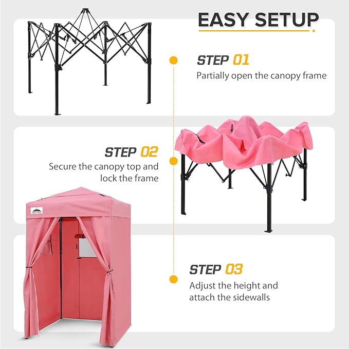 EAGLE PEAK Flex Ultra Compact 4x4 Pop-up Canopy Tent with Vented Top, Sun Shelter, Fast Set Up Changing Room, Portable Privacy Canopy for Camping, Photoshoots, and More (Pink)
