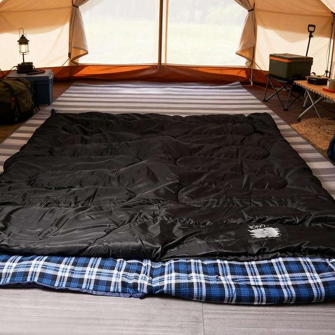 Double Sleeping Bag Cotton Flannel for Camping, Backpacking Or Hiking. Waterproof Queen Size Two Person Sleeping Bags for Adults Or Teens. Lightweight with Compression Sack
