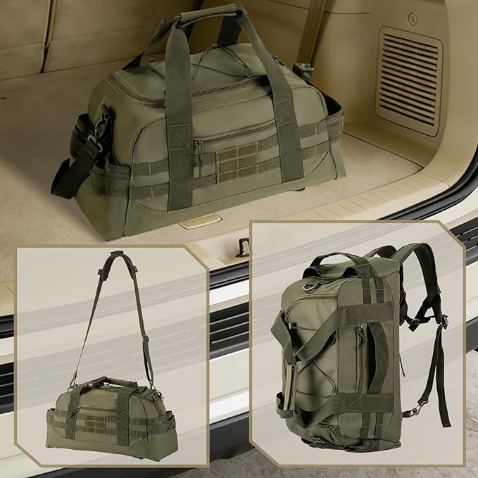 35L Large Duffle Bag, 3-in-1 Tactical Backpack MOLLE Pack for Sports/Gym/Outdoor, Olive Green