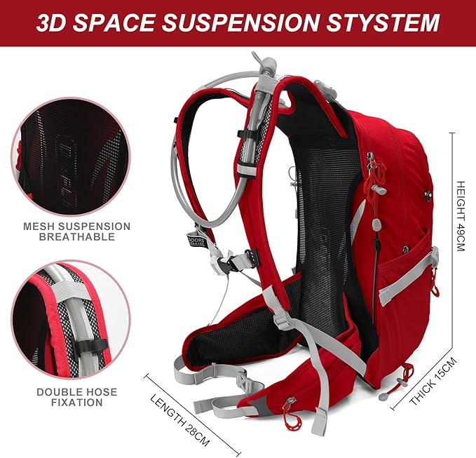 IX INOXTO 20L Hydration Backpack, Waterproof Hiking Internal Frame Backpacks with 2L Hydration Water Bladder and Rain Cover for Men, Lightweight Travel Daypack for Cycling,Camping,Ski (red)