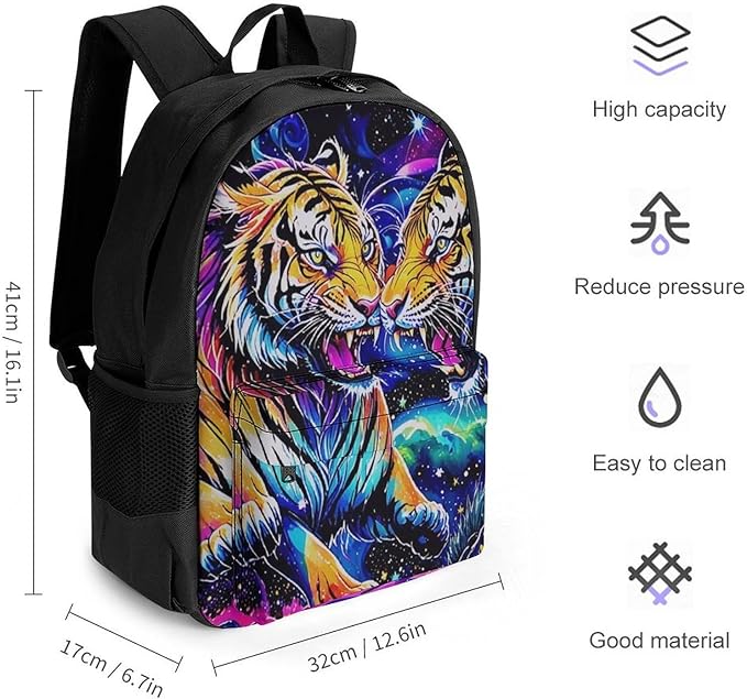 Supdreamc Casual Daypack Multipurpose Anti-Theft Large Capacity Carry On Bag, Cool Tiger Universe Surreal Style Art Casual Daypack Climbing Shoulder Bag With Padded Straps