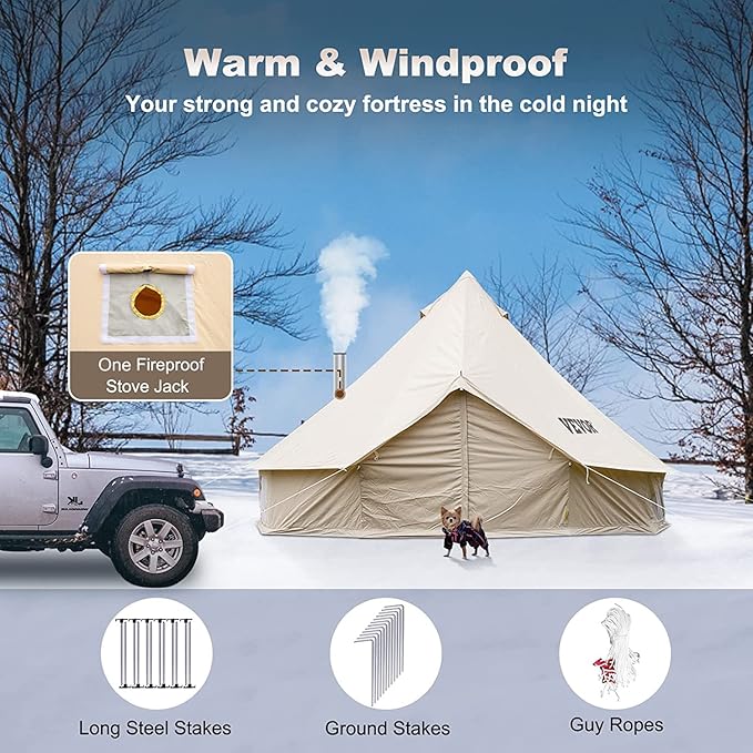 Happybuy Canvas Bell Tent - 4 Seasons Breathable 100% Cotton Canvas Yurt - w/Stove Jack, Luxury Glamping Tent Waterproof for Family Camping, Hunting, Party