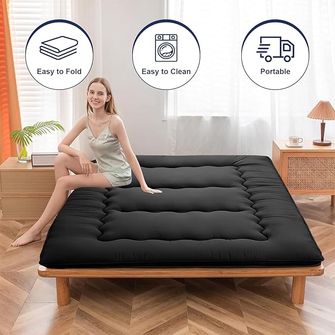 Japanese Floor Mattress,Thicken Japanese Floor Sleeping Pad Foldable,Roll Up Tatami Mat Easy to Store and Portable,Futon Mattress Suitable for Camping and Guest Room (Light Gray, Queen (80" X 60"))