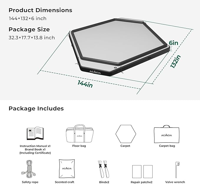 ACACIA Space Air Floor 4 Person, 6 Inches Thick 4 Layers Inflatable Air Mattress with Removable Carpet and Carry Bag, Waterproof Moistureproof Mat Base for Camping, Lake, Pool Floating