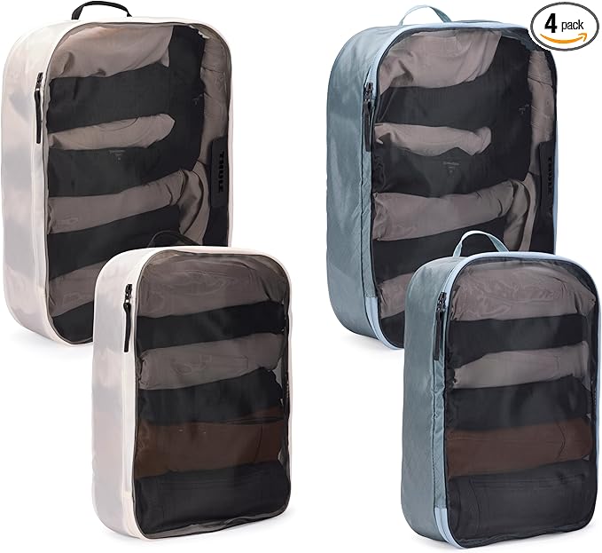 Thule Packing Cube Family Set, Includes 2 Large and 2 Medium Cubes, Transparent Fabric, YKK Zippers
