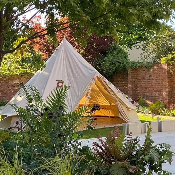 UNISTRENGH Luxury 4 Season Waterproof Cotton Canvas Bell Tent Large Glamping Tent Yurt Teepee with Roof Stove Jack Hole for Camping Hiking Christmas