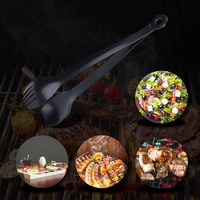 MSY BIGSUNNY Small Serving Tongs - 6 Inches Premium Stainless Steel Appetizer Tongs, Set of 4 (Black, 6")