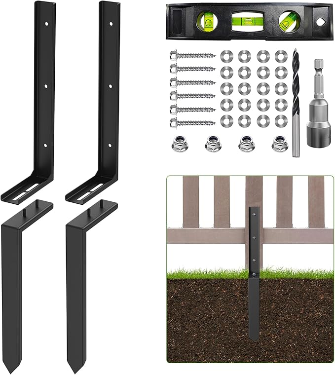 2-Pack Fence Post Repair Kit, 33.5" Heavy Duty Adjustable Thickened Metal Fence Post Anchor with Anti-Rust Coating for Repairing Tilted and Broken Wooden Post