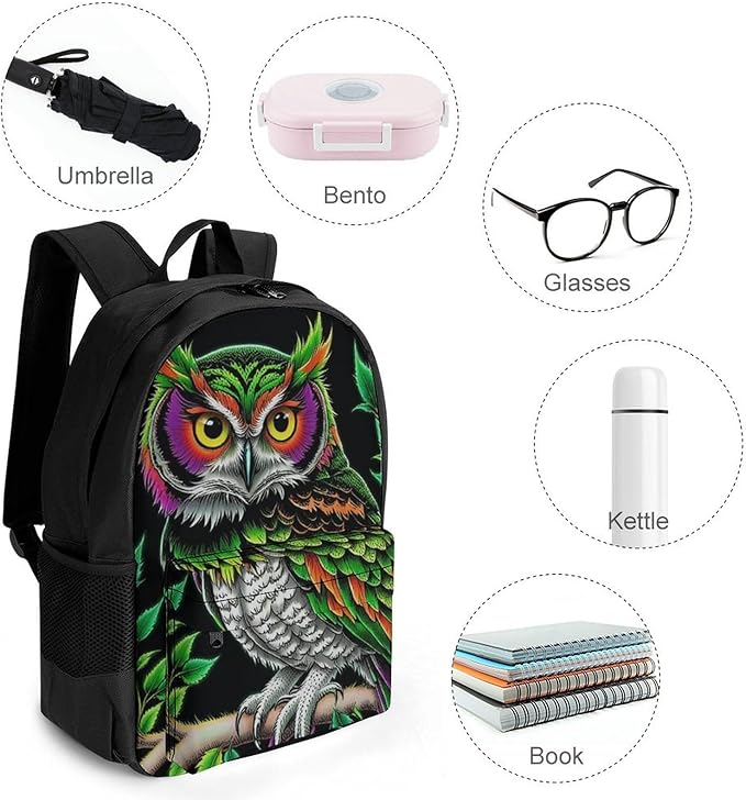 Lightweight Daypack Backpack for Sports Travel Running, Large Capacity Multipurpose Anti-Theft Bookbag, Owl Green Weedleaf Art Laptop Backpack Daypack
