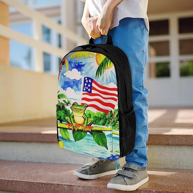 Supdreamc Shoulder Book Bags Anti-Theft Multipurpose Big Capacity Bookbag, Flag Of American Palm Tree Frog Travel Hiking Backpack With Smooth Zippers