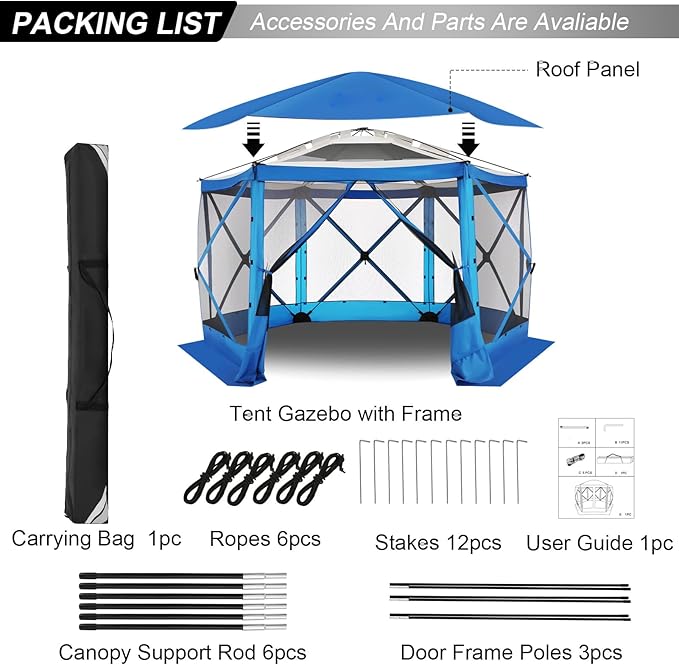 COBIZI 12x12 FT Pop Up Canopy Stargazing Tent, Gazebos On Clearance with Removable Roof,Instant Screened in Gazebo, Screen Tents Portable carpas para Patio for Outdoor Camping,Backyard, Garden, Blue