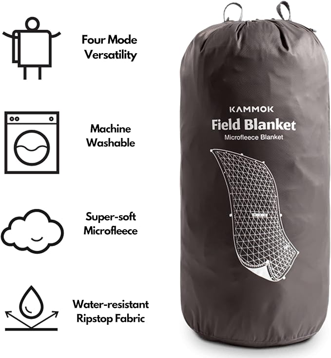 KAMMOK Field Blanket - Microfleece, Water Resistant, Portable, Durable, Indoor/Outdoor Camp Blanket (84 in × 50 in) - Granite Gray