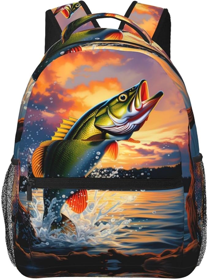 Lightweight Daypack Backpack for Sports Travel Running, Large Capacity Multipurpose Anti-Theft Bookbag, Fish Diving Good Luck Art Laptop Backpack Daypack