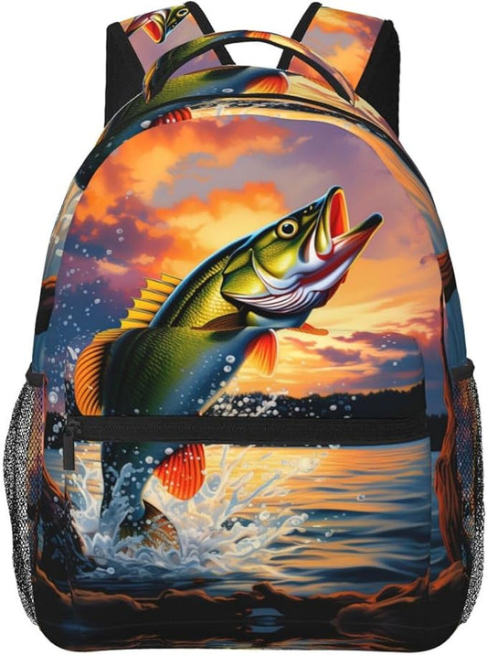 Lightweight Daypack Backpack for Sports Travel Running, Large Capacity Multipurpose Anti-Theft Bookbag, Fish Diving Good Luck Art Laptop Backpack Daypack