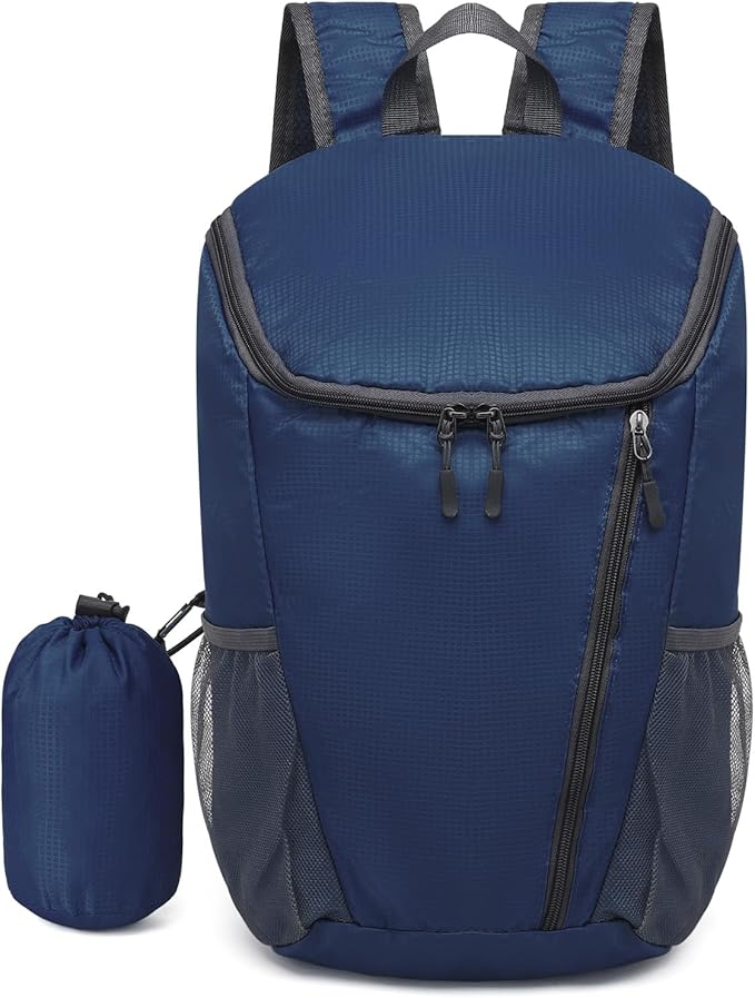 Hiking Backpack, 20L Packable Daypack for Men Women, Nylon with Adjustable Straps, Lightweight Waterproof Outdoor Camping Travel, Blue