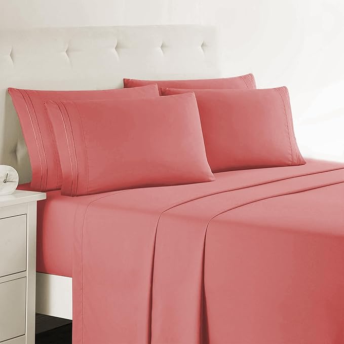Clara Clark Twin Sheets - Hotel Luxury 5 Piece Bed Sheets for Twin Size Bed - Soft Bedding Sheets & Pillowcases, Fits Mattress up to 16 inch deep. Twin, Pink Clay