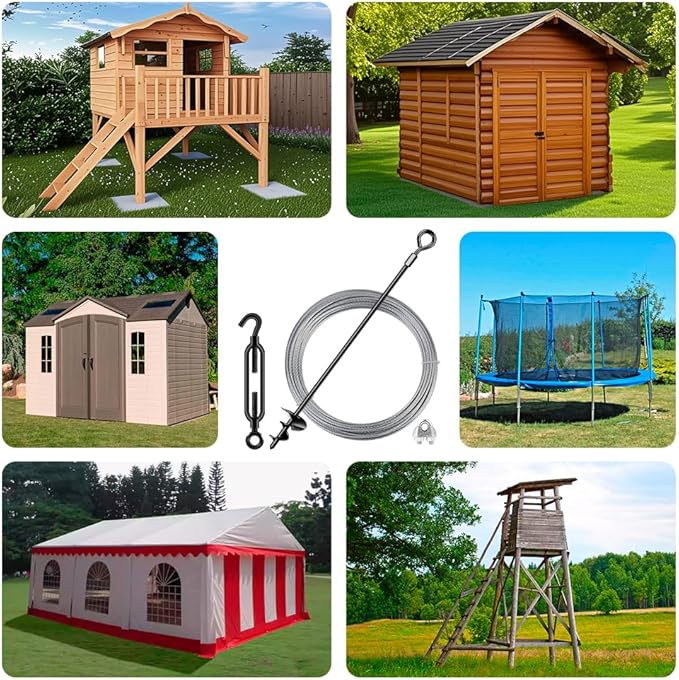 27in 8 Pack Ground Anchors with 3/16" Galvanized Cable Shed Anchor Kit, Trampoline Stakes Anchors High Wind – Ideal for Canopies, Sheds, Car Ports, Swing Sets Gazebo Greenhouse (27 in of 8 Pcs)