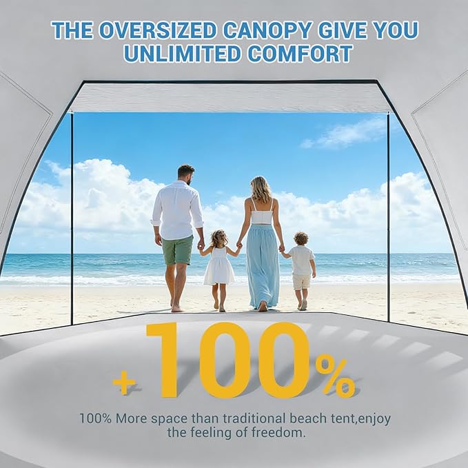 Elegear CumbreX™ Beach Tent Sun Shelter with Canopy, 4-5 Person Pop Up Beach Tent, Easy Setup UPF 50+ UV Protection Portable Lightweight Double Silver Coating Cabana Sun Shade Shelter - Silver