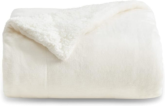 Bedsure GentleSoft Sherpa Fleece Throw Blanket Twin Size for Couch - Thick and Warm, Soft Fuzzy Plush Twin Blanket for Winter, Cream, 60x80 Inches