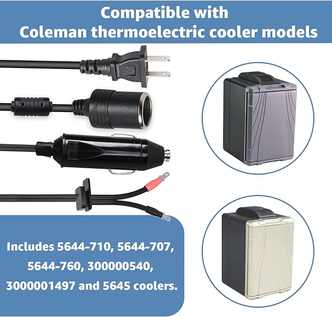 12V Cooler Power Cord Compatible with Coleman Cooler,Replacement for Coleman Cooler 5640 Power Adapter,Thermoelectric Electric Cooler Replacement Plug ﻿