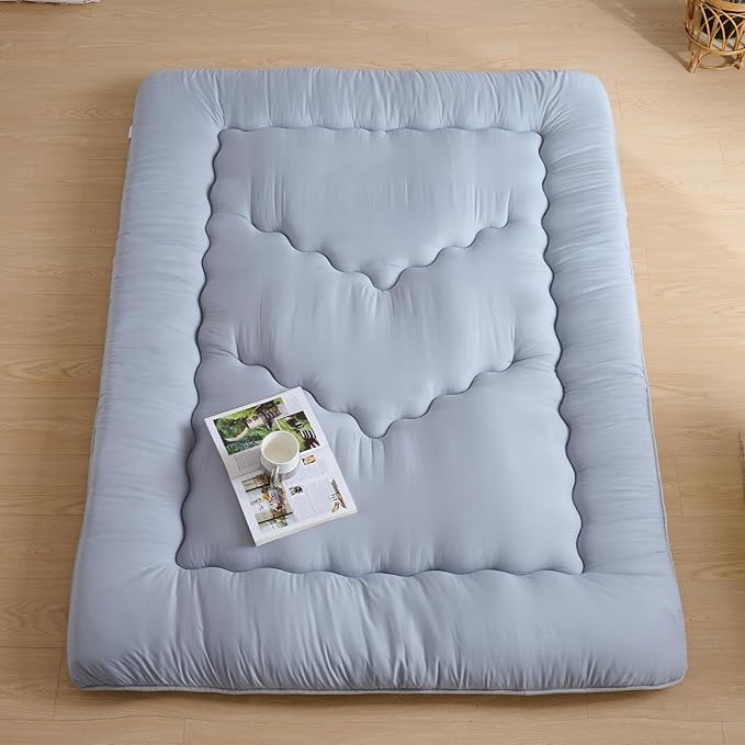 Japanese Floor Mattress, 3.5" Thicken Futon Mattress Tatami Mat, High Density Foam Support for Adult Kids Sleep, Portable Futon Sofa Bed for Camping, Pet Mat, Queen 80"x 60"（Silver Gray）