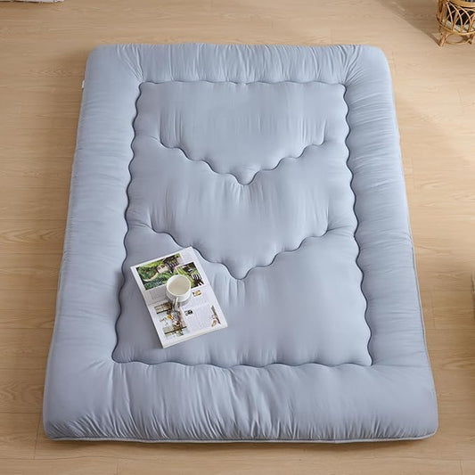 Japanese Floor Mattress, 3.5" Thicken Futon Mattress Tatami Mat, High Density Foam Support for Adult Kids Sleep, Portable Futon Sofa Bed for Camping, Pet Mat, Queen 80"x 60"（Silver Gray）