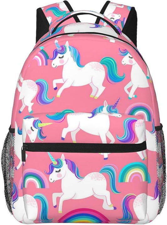Men Women Lightweight Unicorn Rainbow Casual Daypack Big Capacity Bookbag With Padded Straps for Gym Travel Walking Cycling