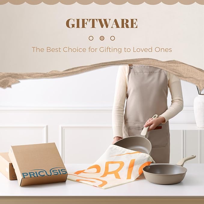 PRICUSIS Nonstick Frying Pan with Lid, Healthy Skillet, Egg Pan Nonstick Omelet Pan Chef's Pan, PFOA & PTFE Free, Induction Compatible (10 Inch W/L Natural Linen)