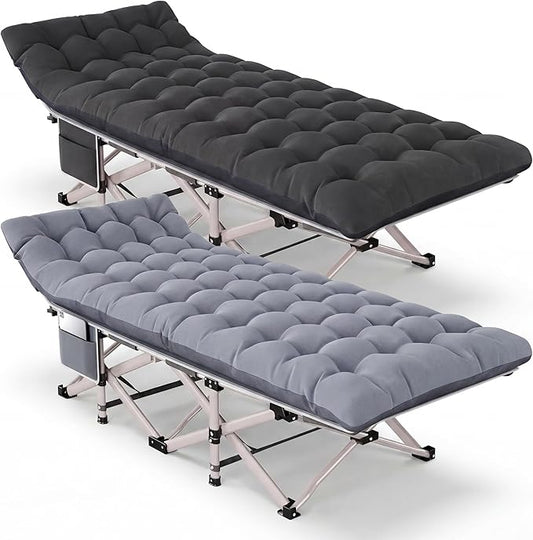 Folding Camping Cots for Adults 2 Pack - Heavy Duty Sleeping Cots 800LBS Capacity with Carrying Bag, Portable Foldable Cot for Outdoor Camping, Guest Sleep, Beach, Office Nap（Black Pad & Gray Pad）
