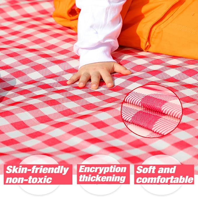 Large Beach Blanket Outdoor Picnic Blankets, Foldable Waterproof Sand Free beach Mat for Festival BBQ Park Grass Lawn Camping Hiking Travel Concerts,Suitable for 2-4 people (Classic Red Check,80x60in)