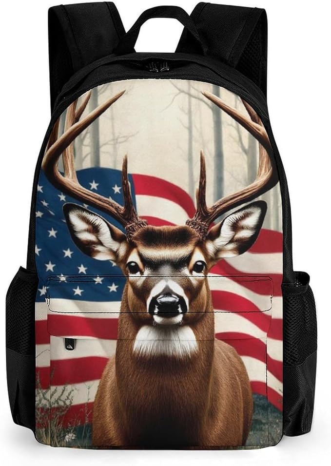 Supdreamc Lightweight Daypack for Camping Business Walking Cycling, Large Capacity Anti-Theft Multipurpose Bookbag, American Flag Hunting Camo Tree Deer Gym Outdoor Hiking Backpack