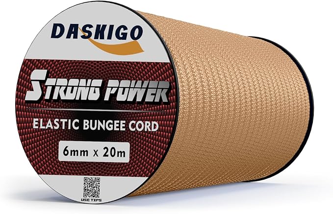 Elastic Bungee Shock Cord 3-8mm (Khaki, 3/16'' x 66FT)