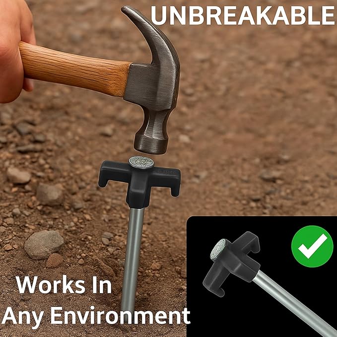 Tricc Unbreakable Heavy Duty Steel Tent/Canopy Stakes, Galvanized Non-Rust 10" Three Pegged Solid, Sturdy Stakes for Outdoor Trips, Camping, Hiking & Gardening. 4 Colors Made in The USA (Black)