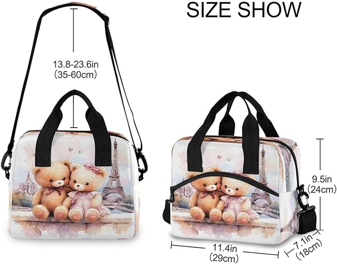 ALAZA Bear Bow Eiffel Tower Lunch Box for Men Women Adults Insulated Lunch Bag Cooler Bag with Adjustable Shoulder Strap for Work Picnic Travel