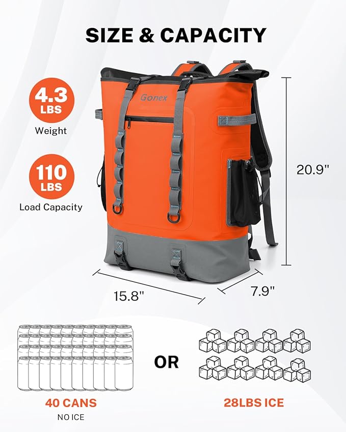 Gonex Cooler Backpack, 40 Can Insulated Soft Backpack Cooler Bag for Men Women, Waterproof Nylon TPU Cooler Backpack for Beach, Picnic, Lunch and Camping